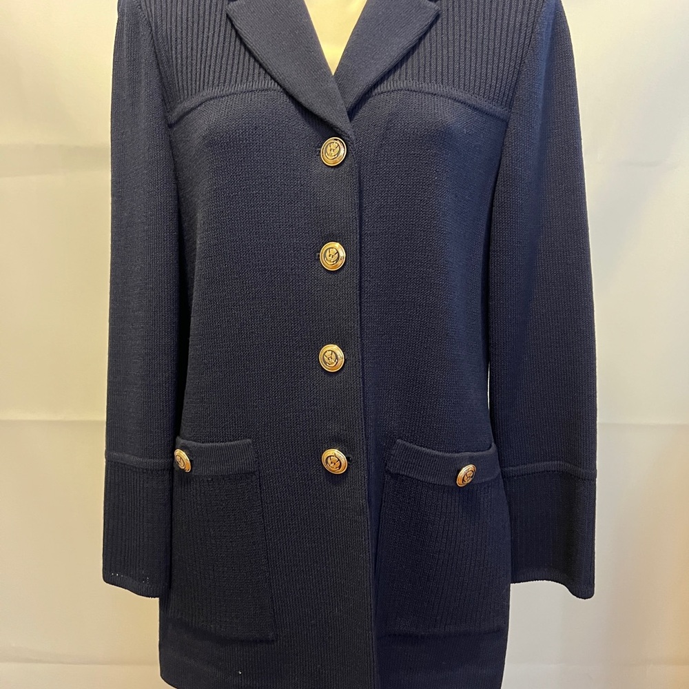 St John Blue Tailored Blazer with Notched Lapels